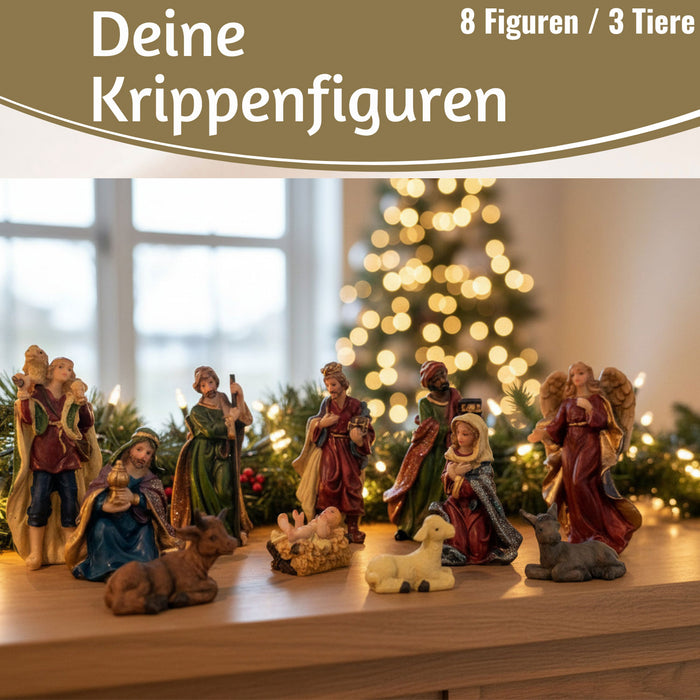 KI-generiertes Bild,Krippenfiguren Set 11 Figuren 9cm Traditionell Handbemalt Krippe Krippenset Xmas