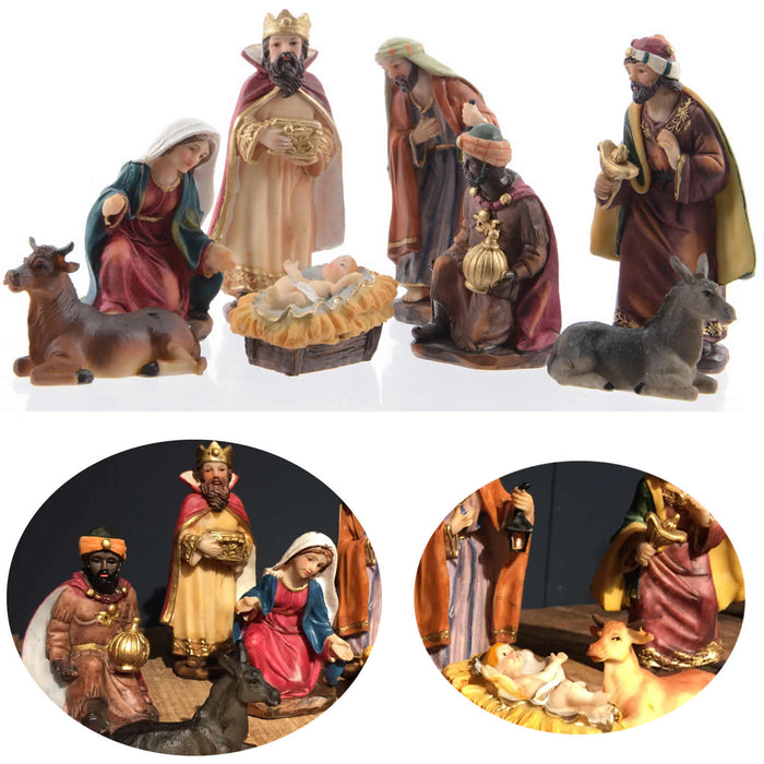 KI-generiertes Bild Krippenfiguren Set 8 Figuren 11cm Traditionell Handbemalt Krippe Krippenset Xmas