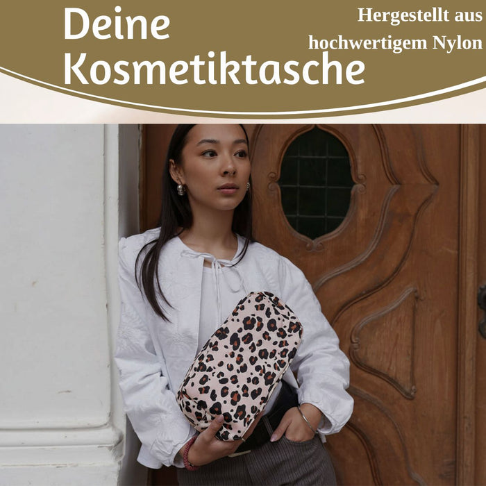 KI-generiertes Bild,Mimi's Glow Kulturtasche Romy 26x14cm Leo Beige Schminktasche Kosmetiktasche