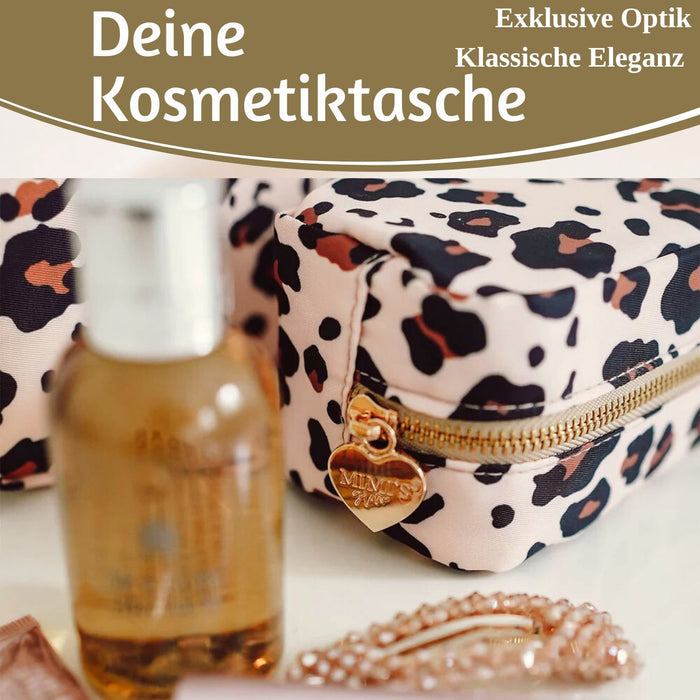 KI-generiertes Bild,Mimi's Glow Kulturtasche Romy 26x14cm Leo Beige Schminktasche Kosmetiktasche