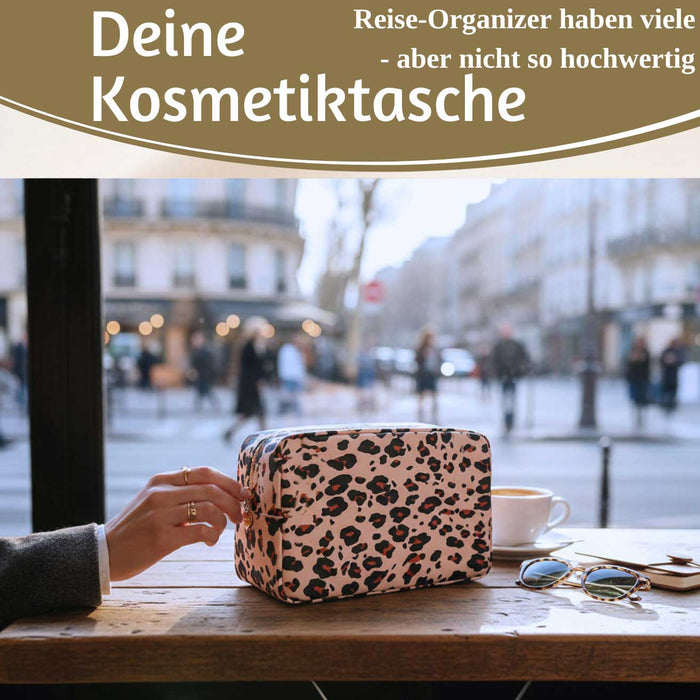 KI-generiertes Bild,Mimi's Glow Kulturtasche Romy 26x14cm Leo Beige Schminktasche Kosmetiktasche