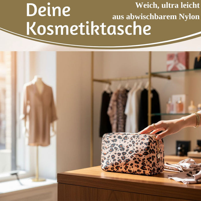 KI-generiertes Bild,Mimi's Glow Kulturtasche Romy 26x14cm Leo Beige Schminktasche Kosmetiktasche