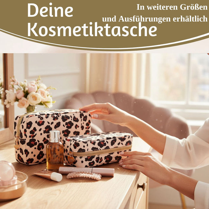 KI-generiertes Bild,Mimi's Glow Kulturtasche Romy 26x14cm Leo Beige Schminktasche Kosmetiktasche