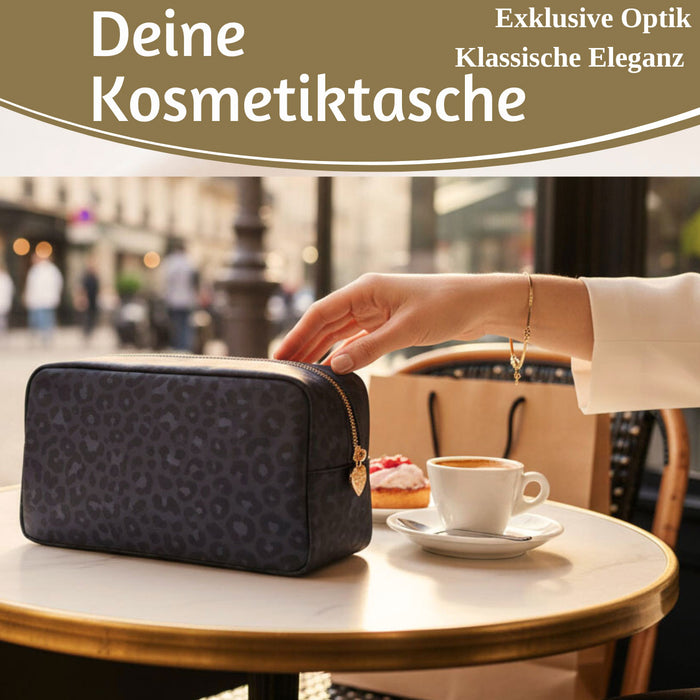 KI-generiertes Bild,Mimi's Glow Kulturtasche Romy 26x14cm Leo Grau Schwarz Schminktasche Kosmetiktasche