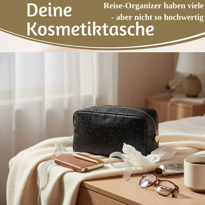 KI-generiertes Bild,Mimi's Glow Kulturtasche Romy 26x14cm Leo Grau Schwarz Schminktasche Kosmetiktasche