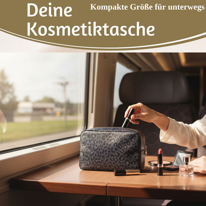 KI-generiertes Bild,Mimi's Glow Kulturtasche Romy 26x14cm Leo Grau Schwarz Schminktasche Kosmetiktasche