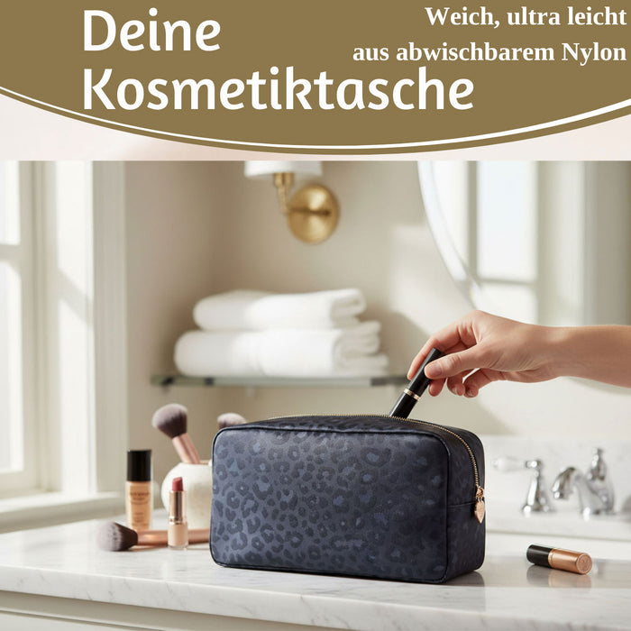 KI-generiertes Bild,Mimi's Glow Kulturtasche Romy 26x14cm Leo Grau Schwarz Schminktasche Kosmetiktasche