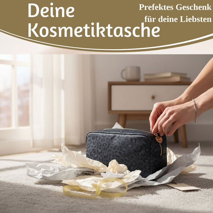 KI-generiertes Bild,Mimi's Glow Kulturtasche Romy 26x14cm Leo Grau Schwarz Schminktasche Kosmetiktasche