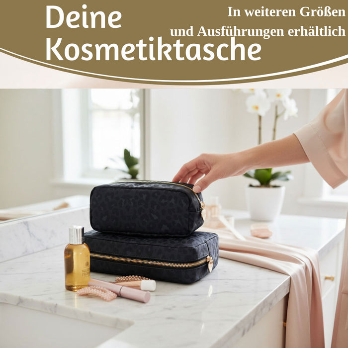 KI-generiertes Bild,Mimi's Glow Kulturtasche Romy 26x14cm Leo Grau Schwarz Schminktasche Kosmetiktasche