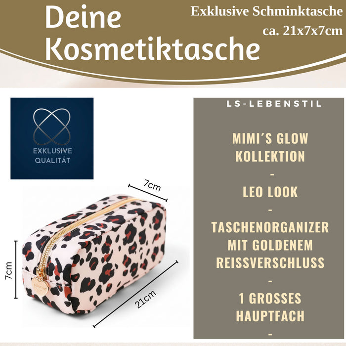 KI-generiertes Bild,Mimi's Glow Kosmetiktasche Suki 21x7cm Leo Beige Schminktasche Mäppchen