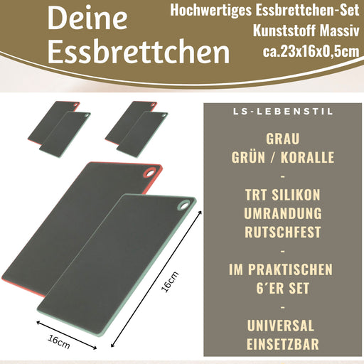 KI-generiertes Bild,6x Kunststoff Essbrettchen 23x16cm 6´er Set Grau Rutschfest Frühstücksbrettchen