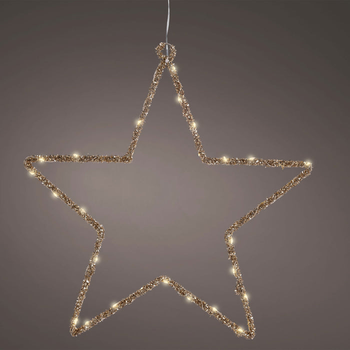KI-generiertes Bild,2x 35 LED Leuchtstern Weihnachtsstern Ø 38cm Gold Timer Batterie Beleuchtet