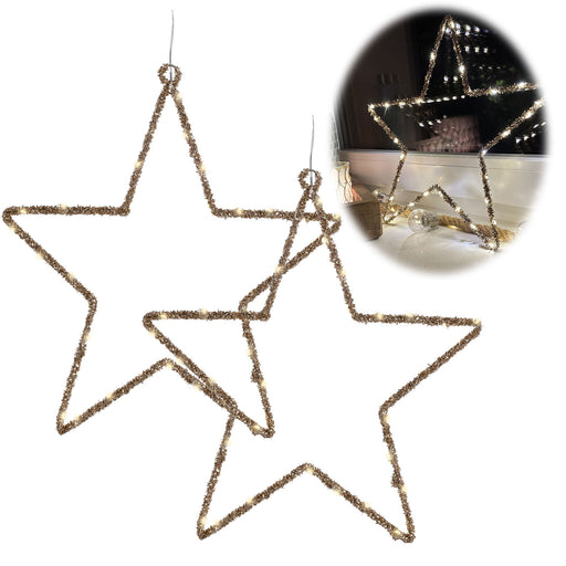 KI-generiertes Bild 2x 35 LED Leuchtstern Weihnachtsstern Ø 38cm Gold Timer Batterie Beleuchtet
