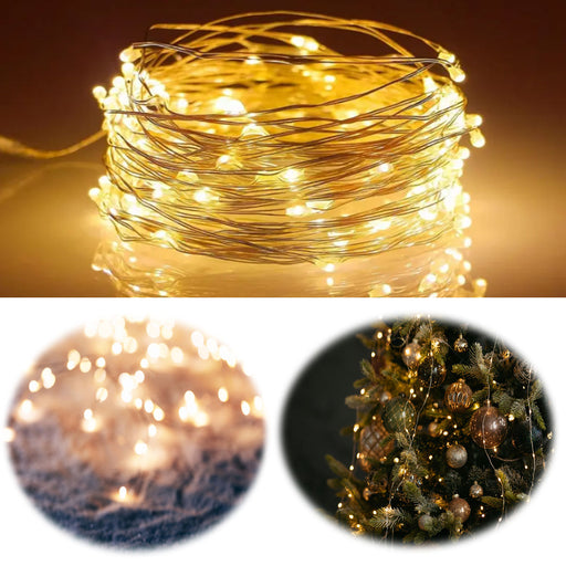 KI-generiertes Bild USB Micro LED Lichterkette 100 Lampen 9,9 Meter 8 Lichteffekte Timer Batterie Warm-Weiß
