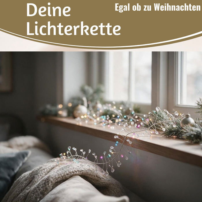 KI-generiertes Bild,Micro LED Lichterkette Perlen Soft Multi Colour 80 Lampen 1,2 Meter Timer Batterie