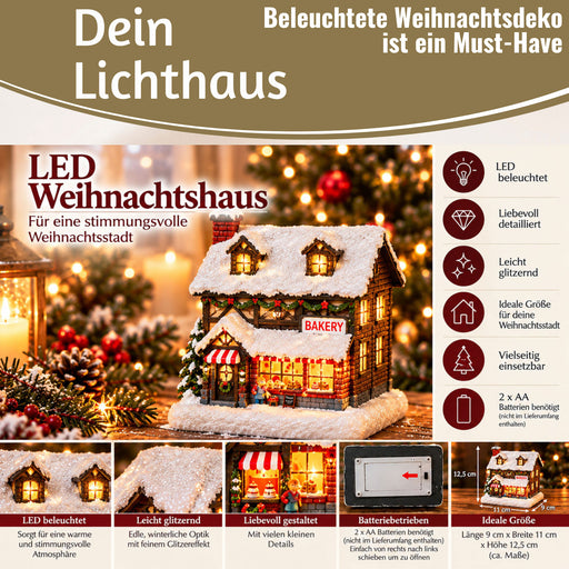 KI-generiertes Bild,LED Lichthaus 12,5cm 2x AA Batterie für Weihnachtsstadt Weihnachtsdorf