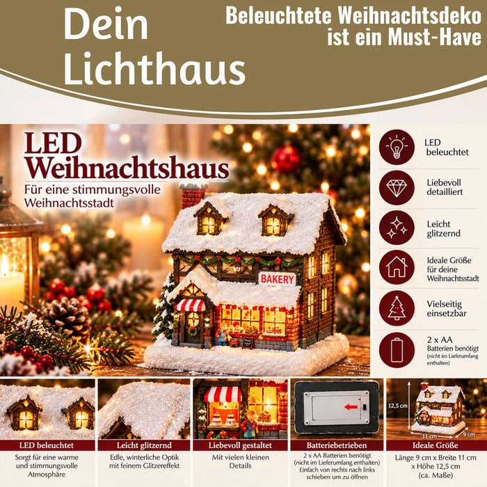 KI-generiertes Bild,LED Lichthaus 12,5cm 2x AA Batterie für Weihnachtsstadt Weihnachtsdorf