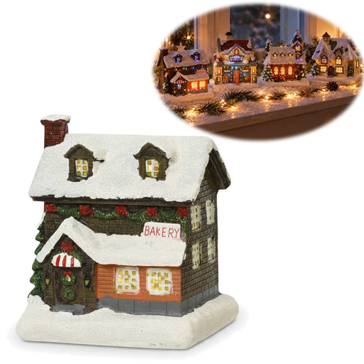 KI-generiertes Bild LED Weihnachtshaus Bakery 12,5cm 2x AA Batterie für Weihnachtsstadt Weihnachtsdorf