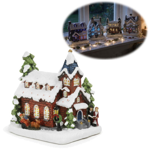KI-generiertes Bild LED Weihnachtshaus Kirche 12,5cm 2x AA Batterie für Weihnachtsstadt Weihnachtsdorf