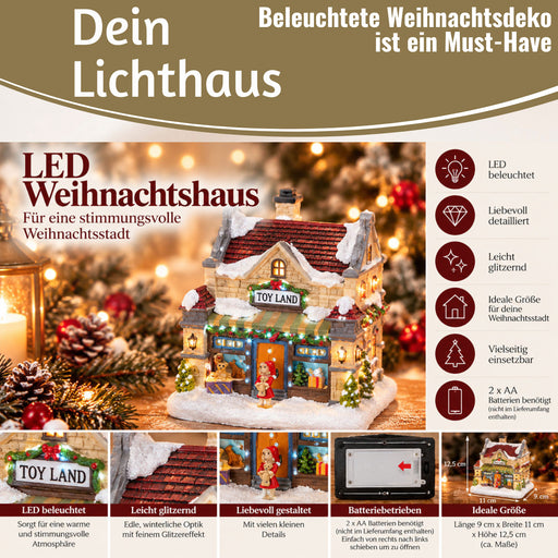 KI-generiertes Bild,LED Lichthaus 12,5cm 2x AA Batterie für Weihnachtsstadt Weihnachtsdorf