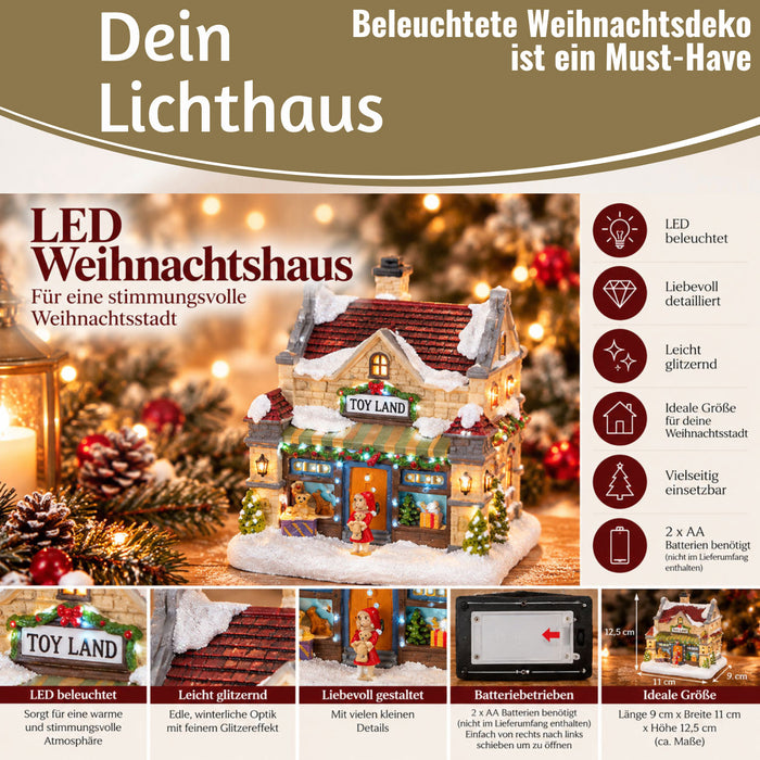 KI-generiertes Bild,LED Lichthaus 12,5cm 2x AA Batterie für Weihnachtsstadt Weihnachtsdorf