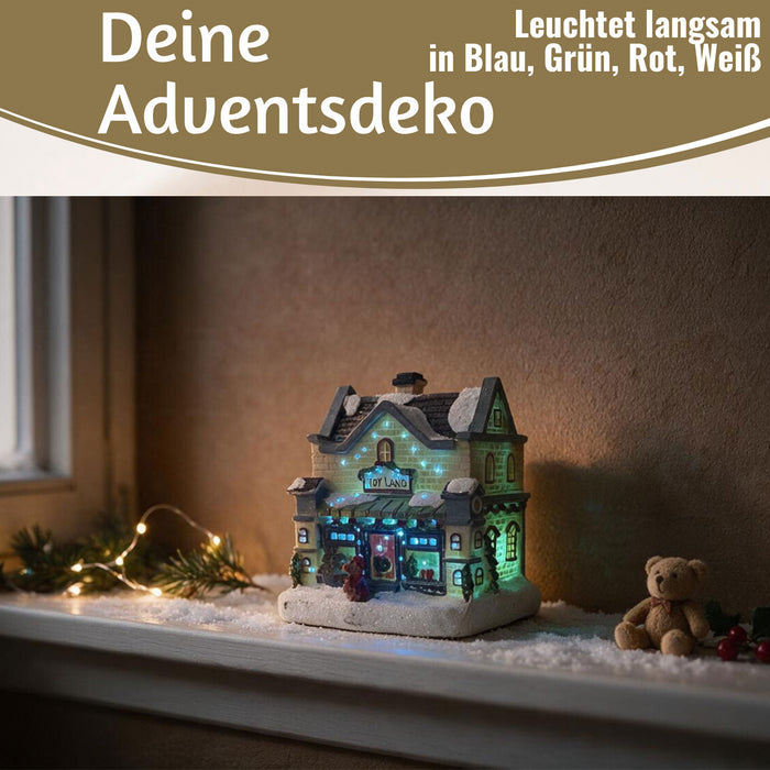 KI-generiertes Bild,LED Lichthaus 12,5cm 2x AA Batterie für Weihnachtsstadt Weihnachtsdorf