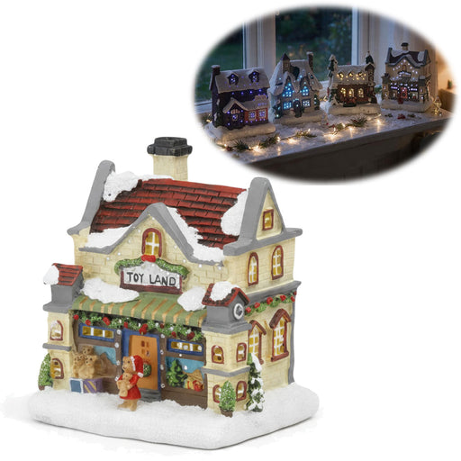 KI-generiertes Bild LED Weihnachtshaus Toyland 12,5cm 2x AA Batterie für Weihnachtsstadt Weihnachtsdorf