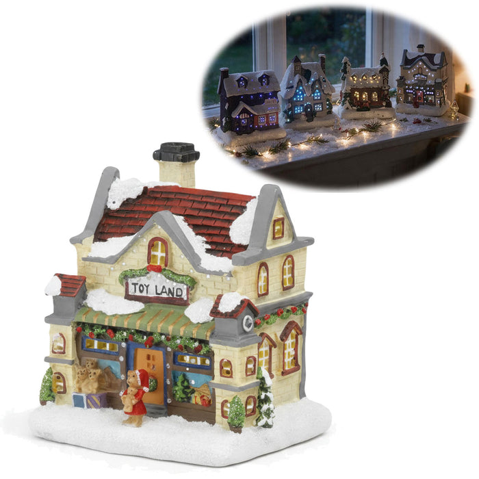 KI-generiertes Bild LED Weihnachtshaus Toyland 12,5cm 2x AA Batterie für Weihnachtsstadt Weihnachtsdorf