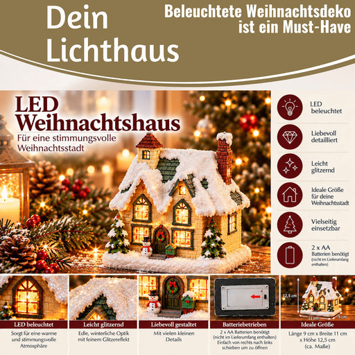 KI-generiertes Bild,LED Lichthaus 12,5cm 2x AA Batterie für Weihnachtsstadt Weihnachtsdorf