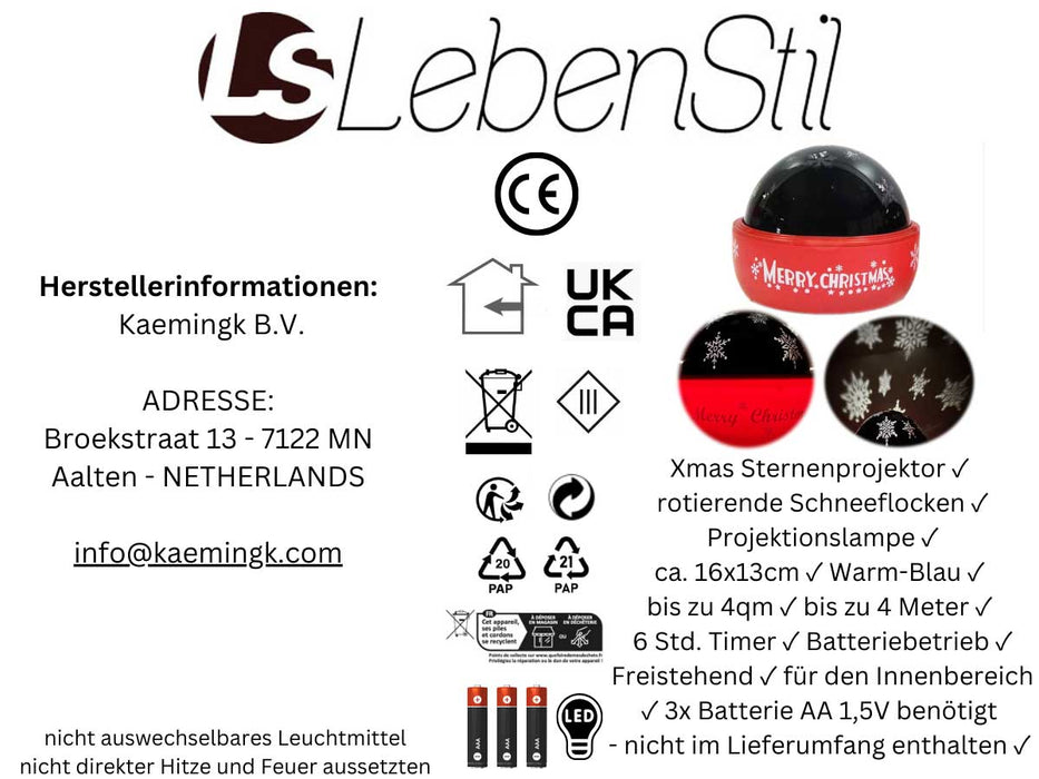 KI-generiertes Bild,LED Laser Projektor Schneeflocke Rot Timer Weihnachten Beleuchtung Deko Licht