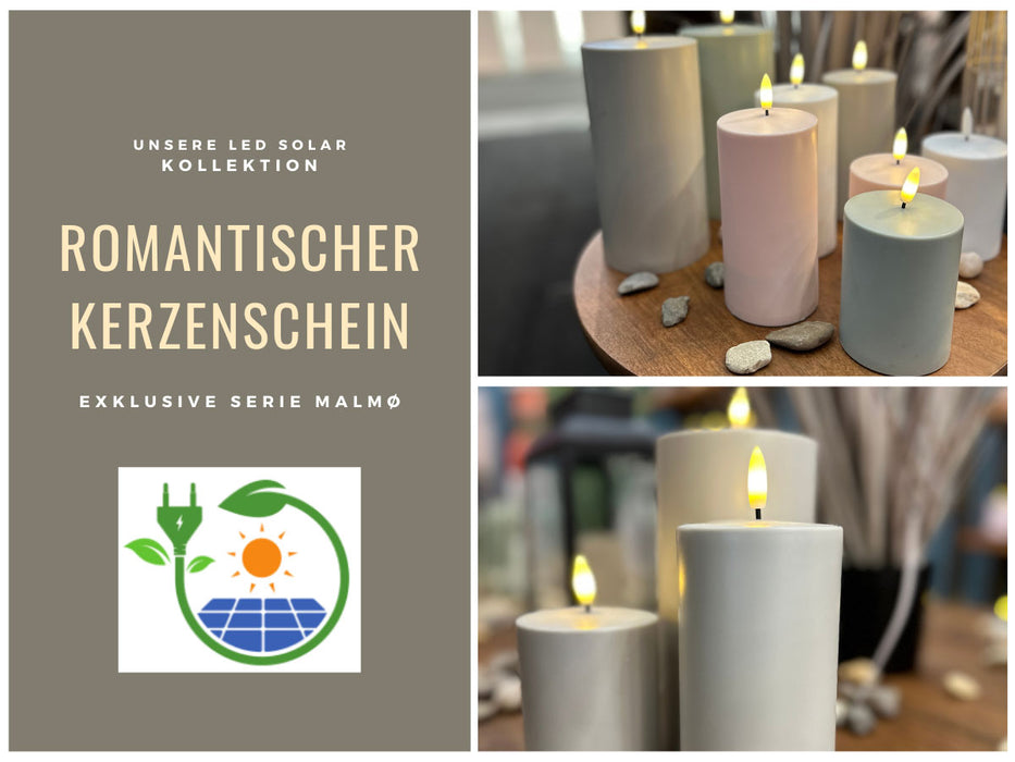 KI-generiertes Bild,Solar Outdoor LED 3D Stumpenkerze 20x7,5cm Grün Timer Kunststoff flackernde Kerze