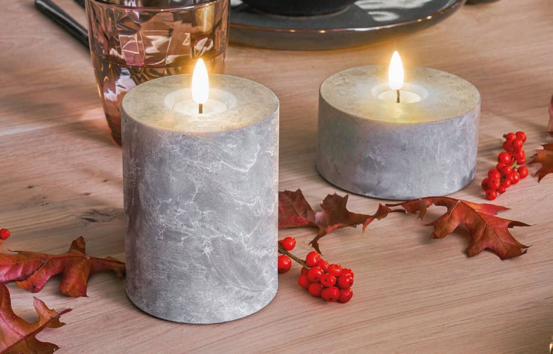 KI-generiertes Bild,LED 3D XXL Teelicht Grau 5x10cm Beton-Optik Timer flackernde flammenlose Kerze