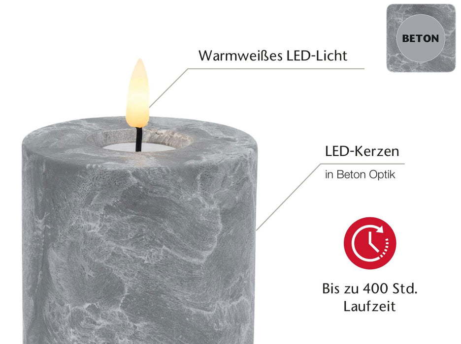 KI-generiertes Bild,LED 3D Stumpenkerze Grau 10x8cm Beton-Optik Timer flackernde flammenlose Kerze