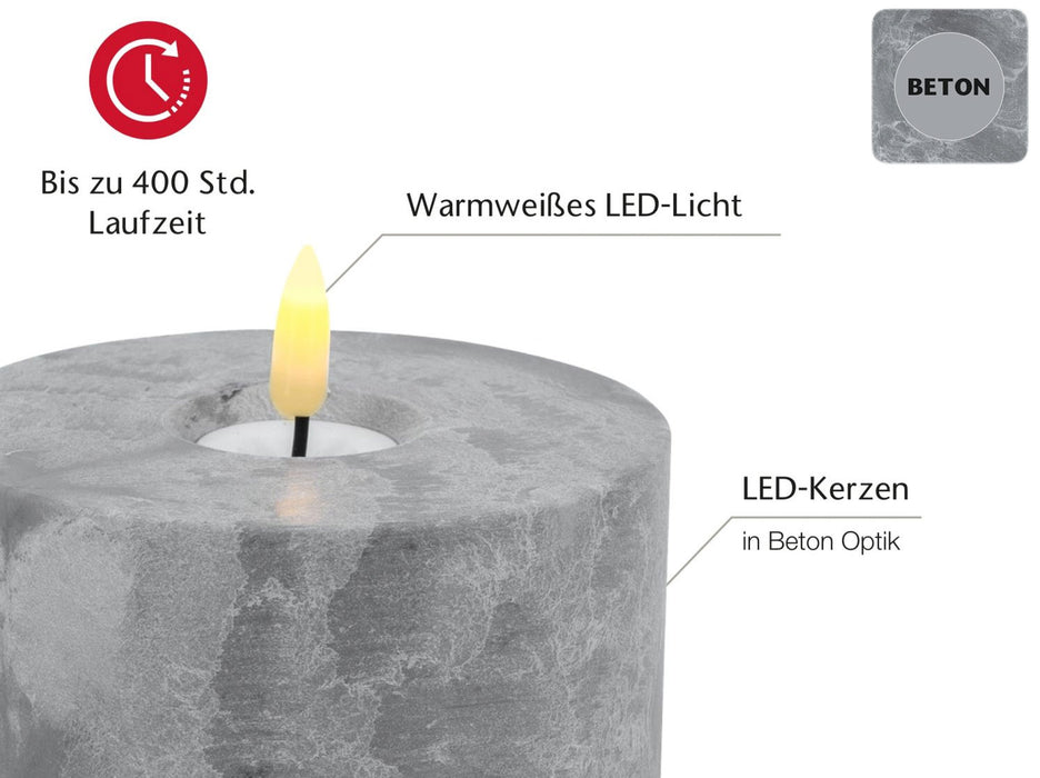KI-generiertes Bild,LED 3D XXL Teelicht Grau 5x10cm Beton-Optik Timer flackernde flammenlose Kerze