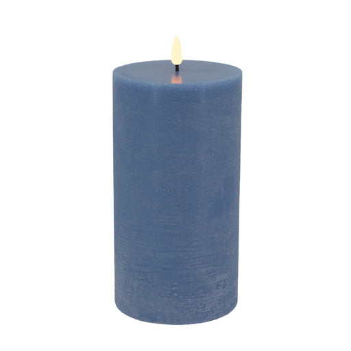 KI-generiertes Bild,LED 3D Stumpenkerze Ribe Blau 20x10cm Echtwachs flackernde flammenlose Kerze