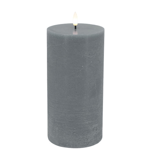 KI-generiertes Bild,LED 3D Stumpenkerze Ribe Grau 15x7,5cm Echtwachs flackernde flammenlose Kerze