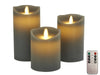 KI-generiertes Bild,3D LED Echtwachs Stumpenkerze Grau 3´er Set Fernbedienung Timer flammenlose Kerze
