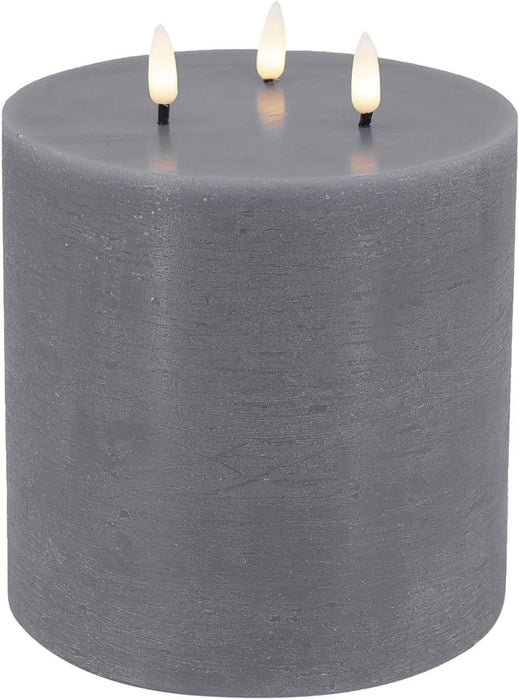 KI-generiertes Bild,LED 3D Stumpenkerze Ribe Grau 15x15cm Dreidocht Echtwachs flackernde flammenlose Kerze