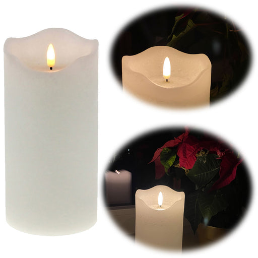 KI-generiertes Bild LED 3D Stumpenkerze Creme Weiß 20cm Timer Echtwachs flackernde flammenlose Kerze