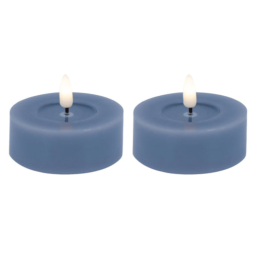 KI-generiertes Bild,2x XL LED 3D Teelichter Ribe Blau 6,8cm Echtwachs Spiegel flackernde flammenlose Kerze