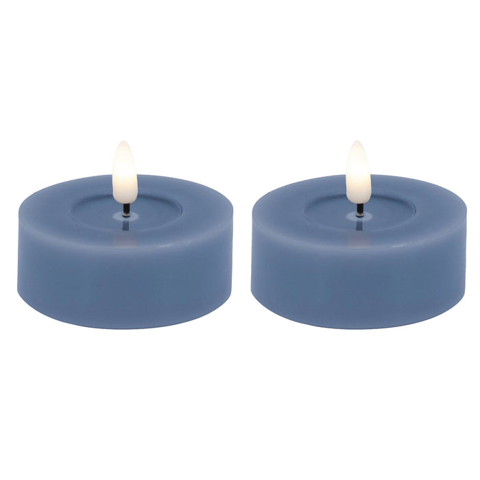KI-generiertes Bild,2x XL LED 3D Teelichter Ribe Blau 6,8cm Echtwachs Spiegel flackernde flammenlose Kerze