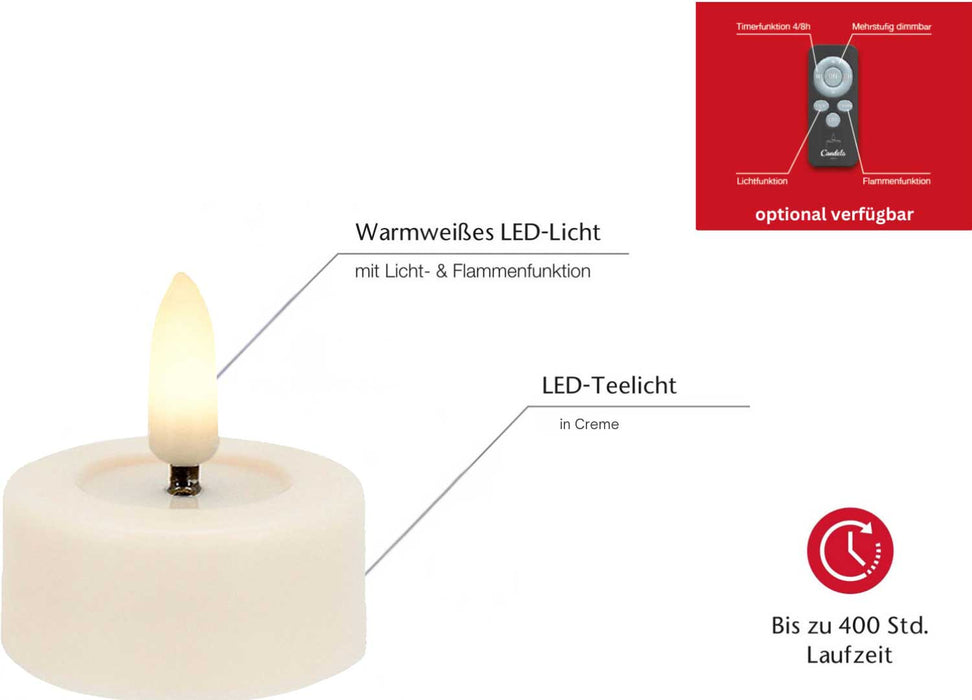 KI-generiertes Bild,2x LED 3D Teelichter Ribe Creme 4,5cm Echtwachs Spiegel flackernde flammenlose Kerze