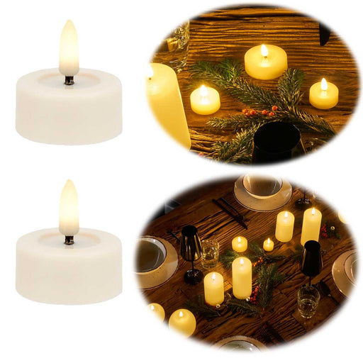 KI-generiertes Bild 2x LED 3D Teelichter Ribe Creme 4,5cm Echtwachs Spiegel flackernde flammenlose Kerze