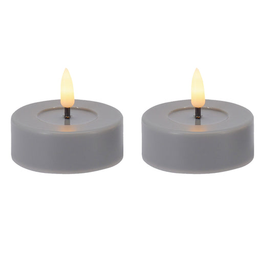 KI-generiertes Bild,2x XL LED 3D Teelichter Ribe Grau 6,8cm Echtwachs-Spiegel flackernde flammenlose Kerze