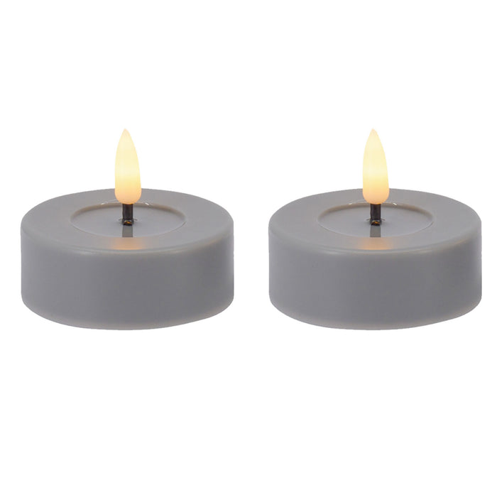 KI-generiertes Bild,2x XL LED 3D Teelichter Ribe Grau 6,8cm Echtwachs-Spiegel flackernde flammenlose Kerze