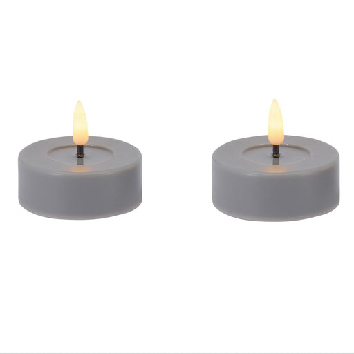 KI-generiertes Bild,2x LED 3D Teelichter Ribe Grau 4,5cm Echtwachs Spiegel flackernde flammenlose Kerze