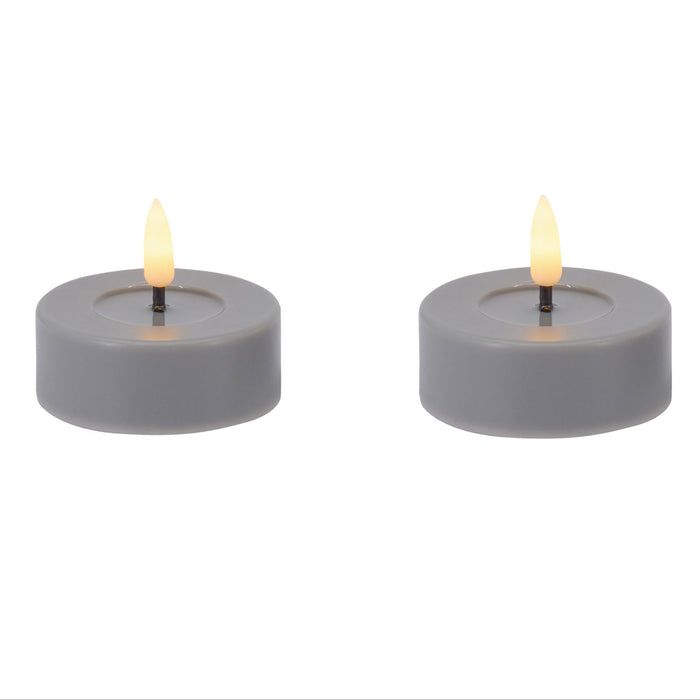 KI-generiertes Bild,2x LED 3D Teelichter Ribe Grau 4,5cm Echtwachs Spiegel flackernde flammenlose Kerze