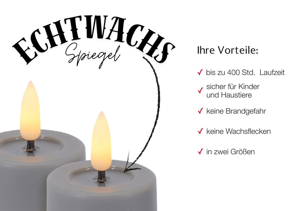 KI-generiertes Bild,2x XL LED 3D Teelichter Ribe Grau 6,8cm Echtwachs-Spiegel flackernde flammenlose Kerze