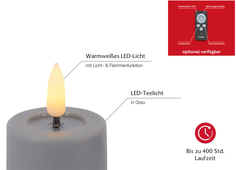 KI-generiertes Bild,2x XL LED 3D Teelichter Ribe Grau 6,8cm Echtwachs-Spiegel flackernde flammenlose Kerze