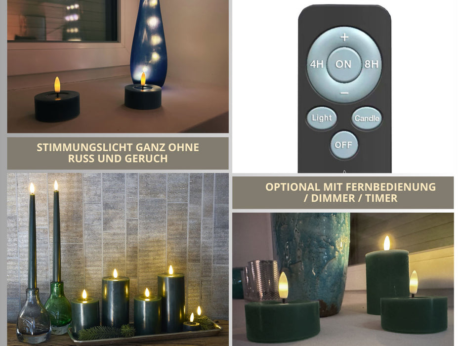 KI-generiertes Bild,2x XL LED 3D Teelichter Ribe Grün 6,8cm Echtwachs Spiegel flackernde flammenlose Kerze